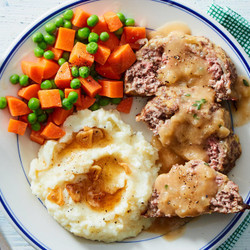 Meatloaf &amp; Gravy With Peas, Carrots &amp; Creamy Sweet Potato Mash