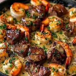 Steak and Seafood Skillet with Garlic Parmesan Cream Sauce