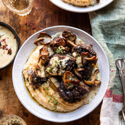 White Wine Braised Short Ribs With Buttered Mushroom Cream Sauce.