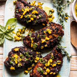 Tropical Jerk Grilled Chicken With Charred Mango Salsa Verde