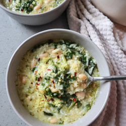 White Bean, Pesto, And Lemon Soup With Rice