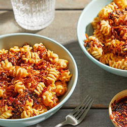 Chili Crisp Tahini Pasta With Fried Shallots