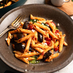 Harissa &amp; Feta Pasta With Roasted Eggplant