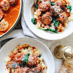 Loaded Meatballs With Radiatori Pasta In A Pomodoro Sauce