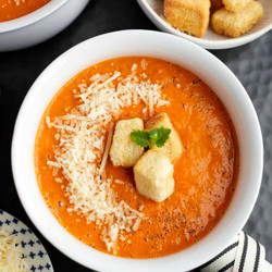 Roasted Tomato Soup Recipe With Parmesan Croutons