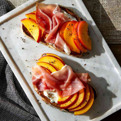 Ricotta Toast With Peaches &amp; Prosciutto