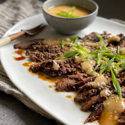 Cast Iron Asian Flank Steak With Ginger Miso Sauce