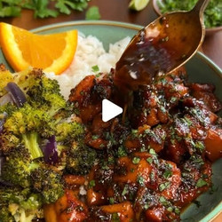 Cilantro Orange Chicken Bites With Roasted Broccoli &amp; Onions