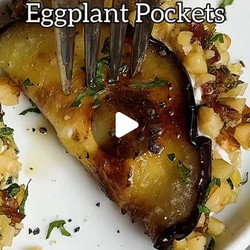 Boursin Stuffed Eggplant Pockets With Walnut-basil-date Crunch