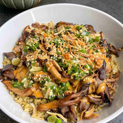 Mixed Mushroom Freekeh Bowl With Chili Lime Tahini Dressing