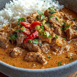 Fragrant Panang Beef Curry Served with Coconut Rice