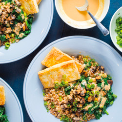 Crispy Tofu with Farro and Spinach