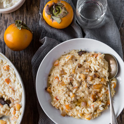 Persimmon Risotto With Pancetta And Goat Cheese