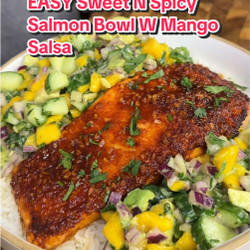 Sweet And Spicy Salmon Bowl With Mango Salsa