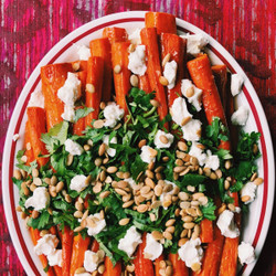 Glazed Hot Honey Roasted Carrots With Goat Cheese