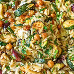 Roasted Zucchini Orzo (with Chickpeas And Feta)