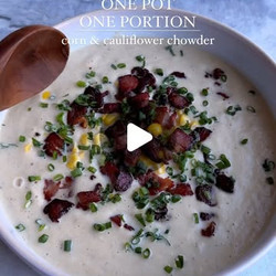 One Pot, One Portion Corn & Cauliflower Chowder With Crispy Bacon