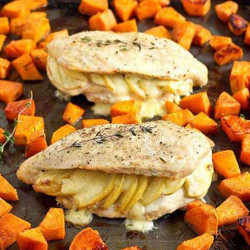 Apple Gouda Stuffed Chicken Breasts With Roasted Sweet Potatoes