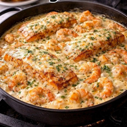 Creamy Garlic Salmon And Shrimp Skillet