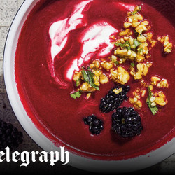 Chilled Beetroot And Blackberry Soup With Walnut Relish