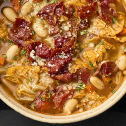 Cabbage And White Bean Soup With Crispy Prosciutto