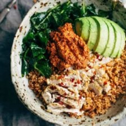 Marinated Kale And Chicken Bowls With Sun Dried Tomato Sauce