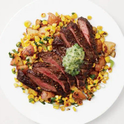 Steak, Corn And Potatoes With Garlic Butter