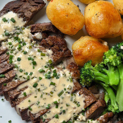 Steak With Garlic Herb Cream Sauce