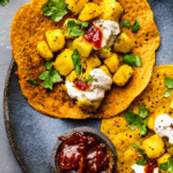 Masala Potatoes On Red Lentil Pancakes