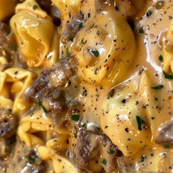 Ultimate Cheesesteak Tortellini in Rich Provolone Sauce