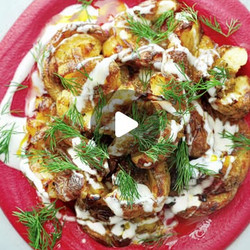 Smashed Potatoes On Beetroot Beans