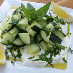Cucumber Yogurt Salad With Fresh Mint, Lemon, And Olive Oil