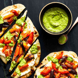 Hot Honey–carrot Flatbreads With Basil Chermoula