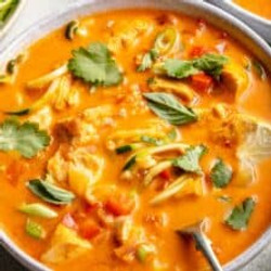 Thai Inspired Red Curry Chicken Soup (whole30, Paleo, Low-carb)