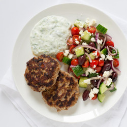 Greek Burger Patties With Tzatziki Sauce &amp; Greek Salad