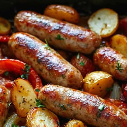 One-pan Roasted Sausages With Potatoes, Peppers &amp; Onions