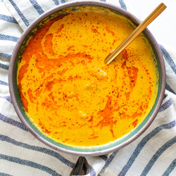 Carrot &amp; White Bean Soup With Harissa Sesame Oil