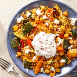 Chickpea, Vegetable &amp; Farro Bowl With Feta Cheese