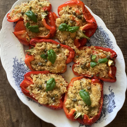 Red Peppers Stuffed With Orzo, Tuna, Capers And Herbs