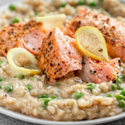Creamy Lemon And Pea Risotto With Salmon