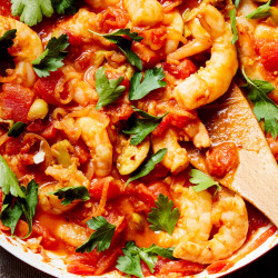 Spicy Saffron Shrimp With Green Olives And Lemon