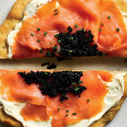 Pizza With Smoked Salmon, Crème Fraîche, And Caviar
