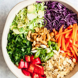 Cashew Crunch Shredded Brussels Sprouts Salad With Sesame Ginger Dressing