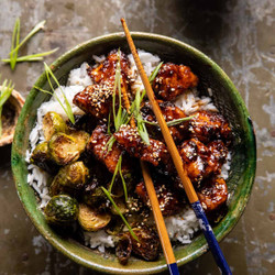 Sheet Pan Sticky Ginger Sesame Chicken And Crispy Brussels Sprouts