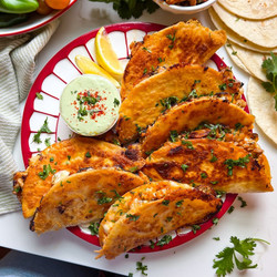 Buffalo Chicken Crispy Tacos With Basil Sauce
