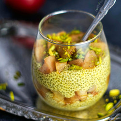 Saffron Rose Water Chia Pudding With Warm Apple Compote