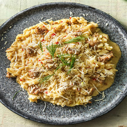 Risotto Met Venkel En Gekruide Varkensworst Met Mascarpone En Grana Padano