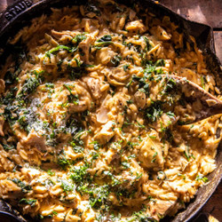 Skillet Spinach And Artichoke Chicken Orzo