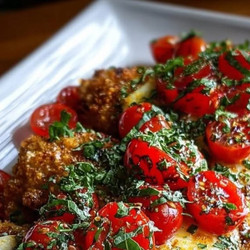 Italian Basil Chicken Cutlets With Tomato And Mozzarella Topping