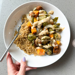 Sheet Pan Chicken Sausage And Fall Veggies With Tahini Sauce